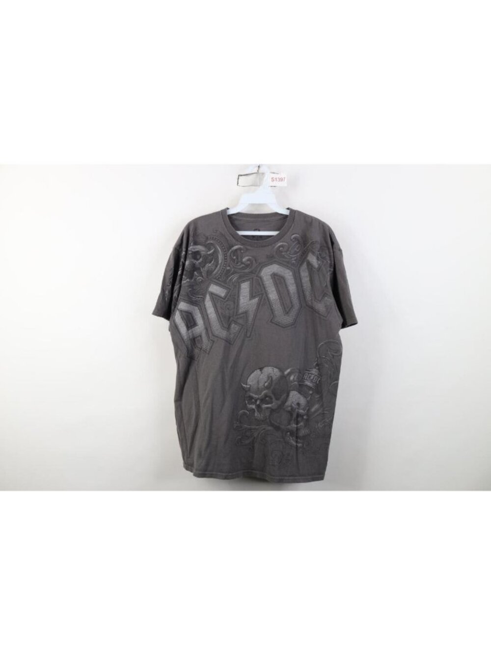 Vtg Y2K Liquid Blue Mens Large Faded Skull Tribal ACDC Band Short Sleeve T-Shirt